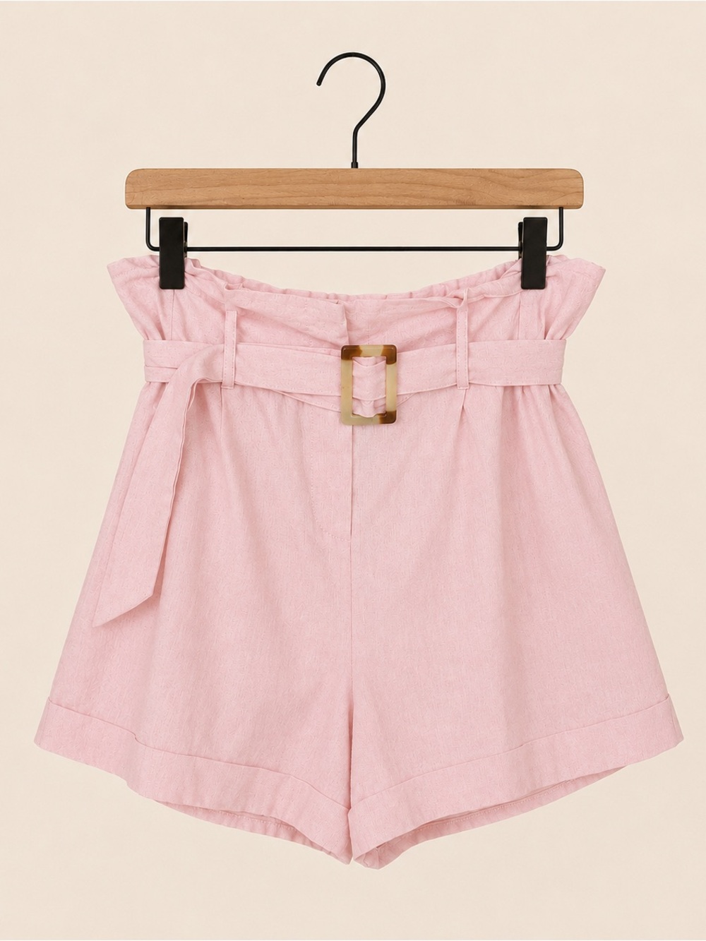 June & Hudson Pink Linen Blend Paperbag Belted Shorts Medium
